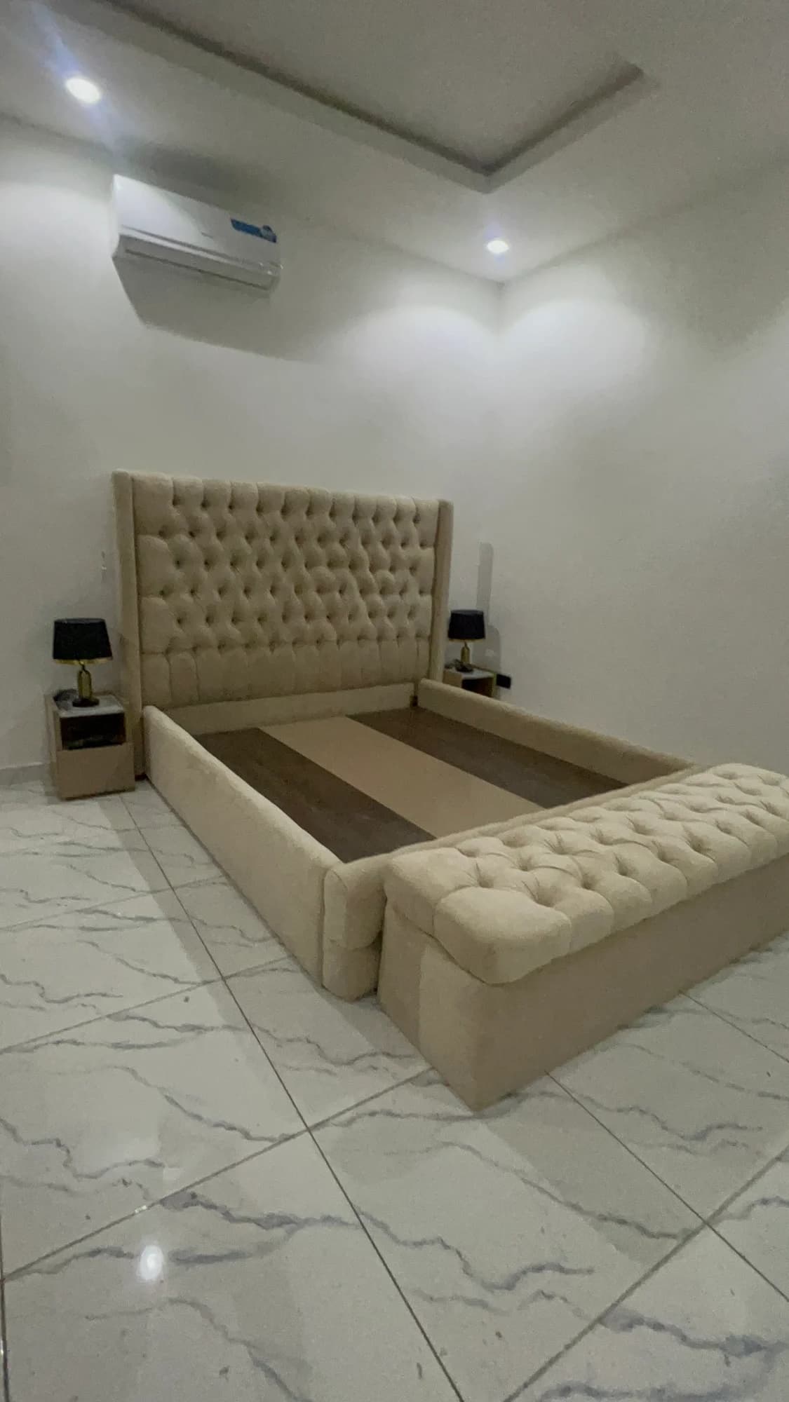 Tufted 6 x 6 Bedframe with Ottoman & Bedside